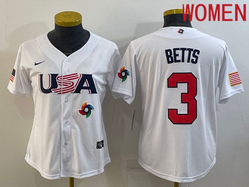 Women 2023 World Cub USA 3 Betts White Nike MLB Jersey9